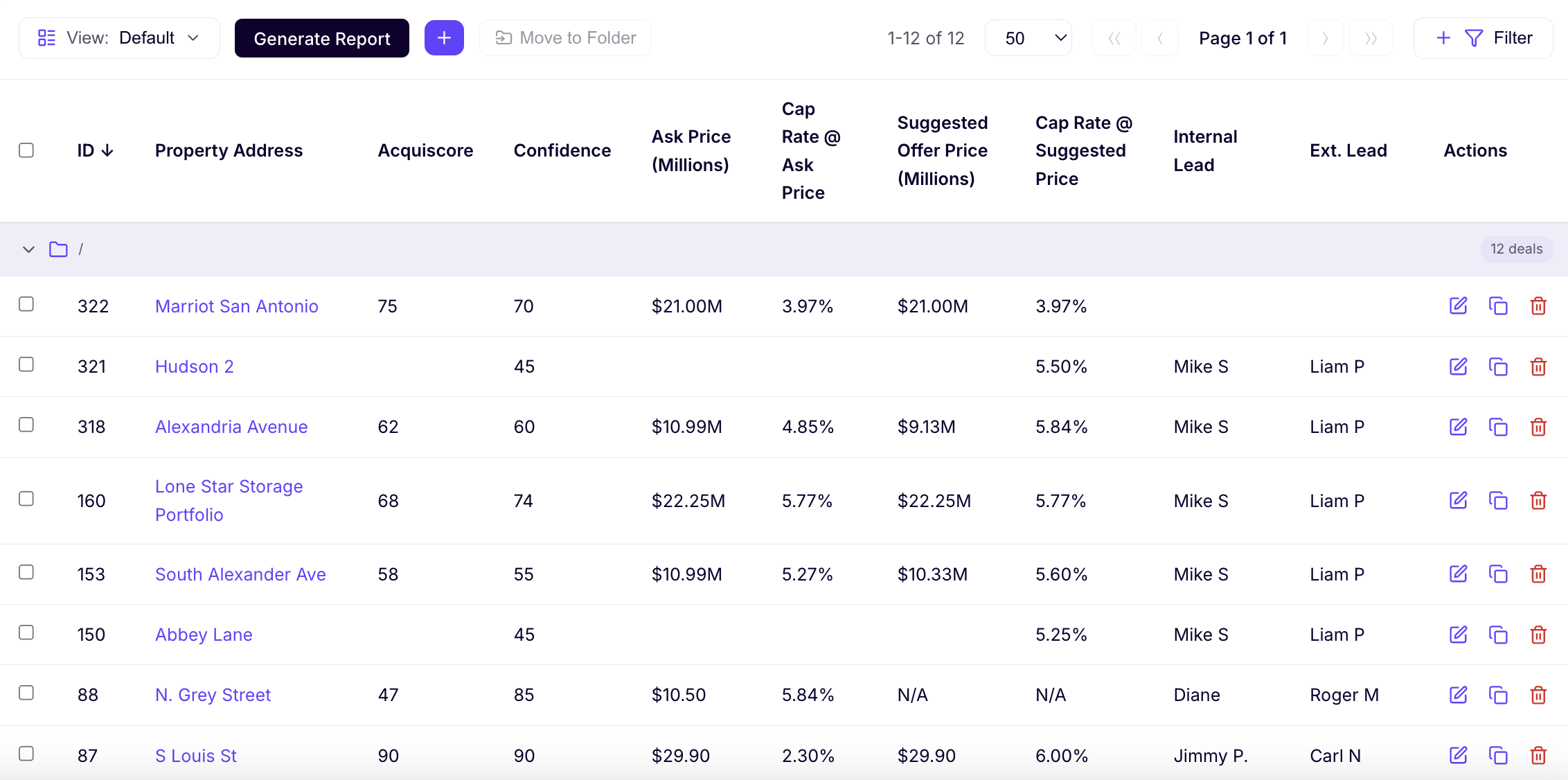 AcquiOS converts a broker offering memorandum into a fully validated underwriting model in minutes, showing pipeline view with AcquiScore rankings and deal assumptions flagged against market data